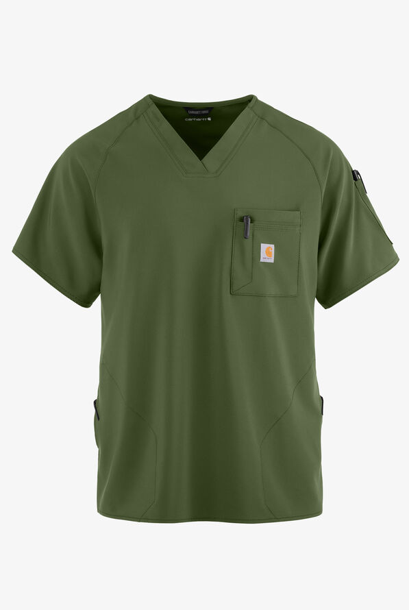 Camisa médica Carhartt Cross-Flex STRETCH con cuello en V y 4 bolsillos para hombre - Basil - 1
