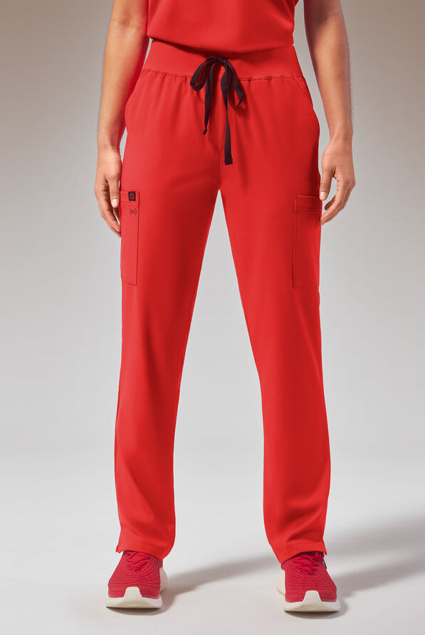 Pantalón médico Hypothesis (RED) Base STRETCH Petite estilo cargo con piernas rectas y 7 bolsillos para mujer - (Red) - 1