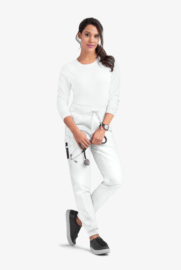 Butter-Soft STRETCH Women's 5-Pocket Cargo Jogger Scrub Pants - Tall - White - 3