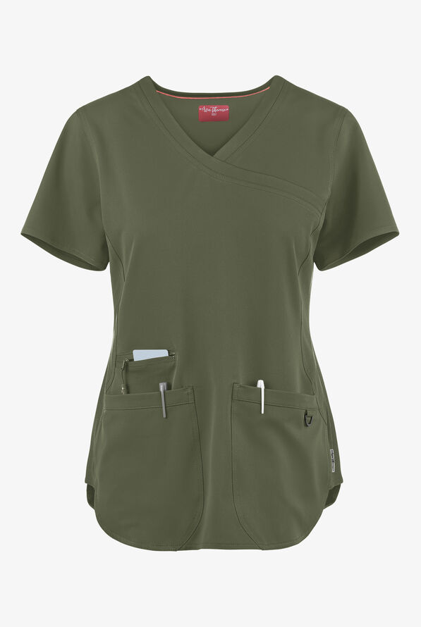 Zavate Ava Therese Rib Side Mock Wrap Scrub Top, Nursing Tops