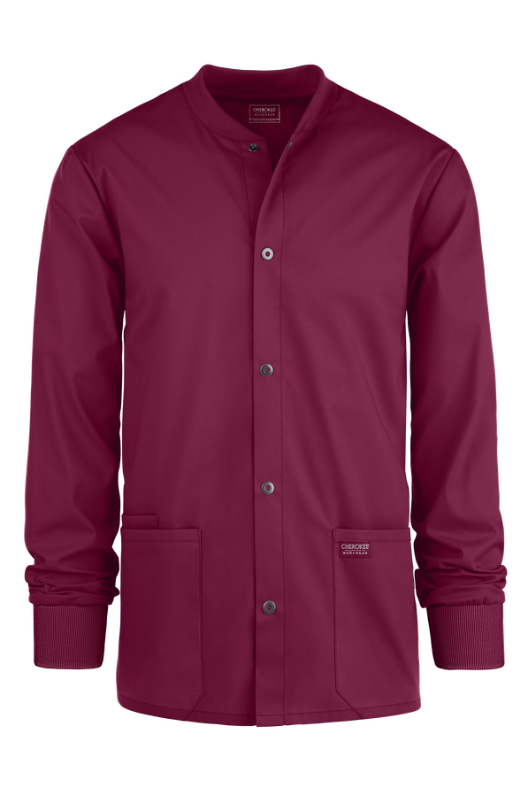 Cherokee Workwear Professionals Men's 3-Pocket STRETCH Snap Front Scrub Jacket - Wine - 1