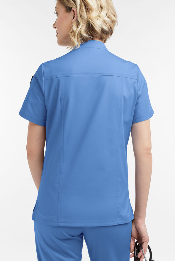 Blusa m&eacute;dica UA Butter-Soft STRETCH con cremallera y 6 bolsillos para mujer - Ceil Blue - 4