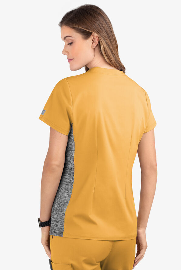 Butter-Soft STRETCH Women's 3-Pocket Contrast Scrub Top - Apricot Sunset/Silver Melange - 4