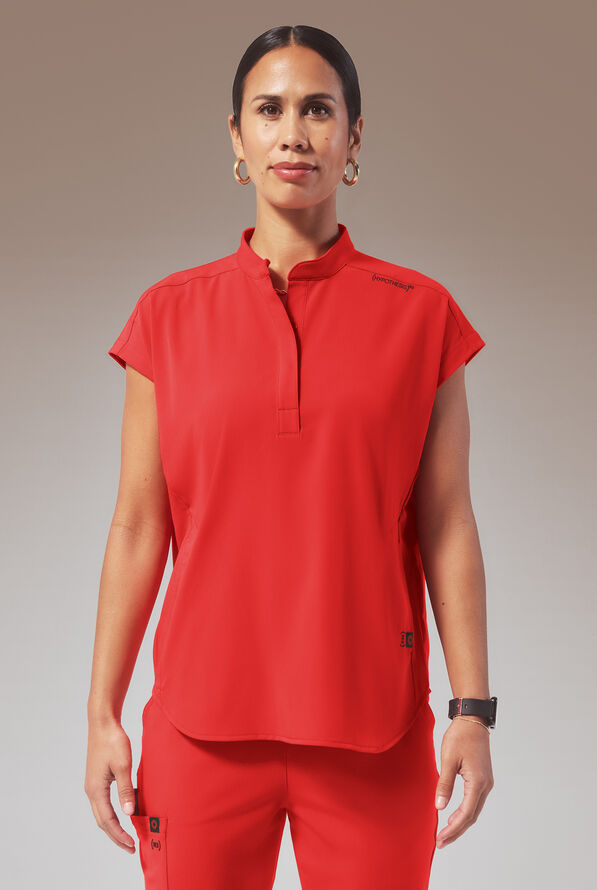 Hypothesis (RED) Meta Oversized Women's 2-Pocket STRETCH Dolman Sleeve Scrub Top - (Red) - 1