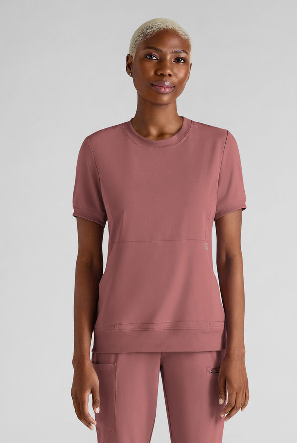 Easy STRETCH Anya Women's 2-Pocket Relaxed Crew Neck Scrub Top - Soft Chestnut - 1