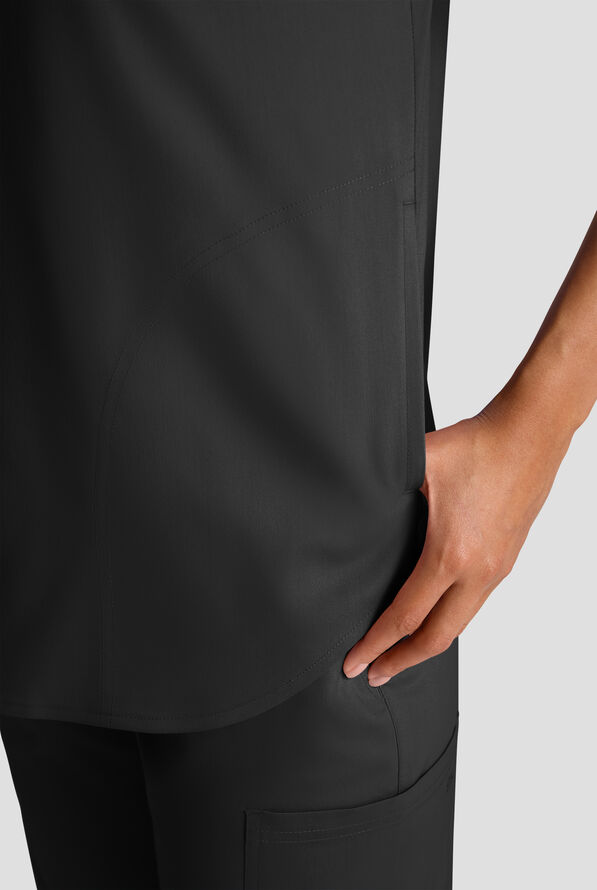 Butter-Soft STRETCH FLXTEK+ Women's 2-Pocket Oversized Henley Scrub Top - Black - 5