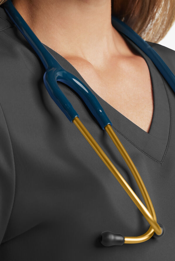 Blusa m&eacute;dica MOVEMENT by Butter-Soft Antares STRETCH con cuello en V y 6 bolsillos para mujer - Pewter - 5