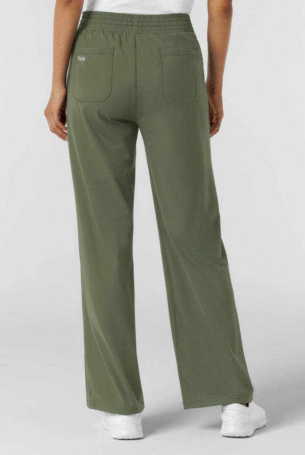 Wink Renew Knit Women's 5-Pocket STRETCH Drawstring Wide Leg Scrub Pants - Petite - Olive - 2