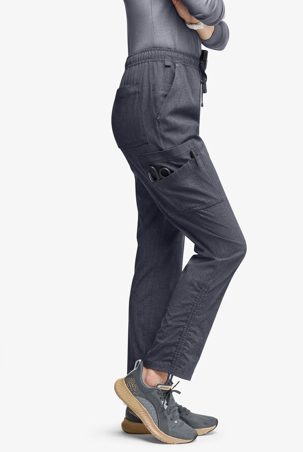 Easy STRETCH Halle Women's 11-Pocket Ruched Leg Jogger Scrub Pants - Petite - Charcoal Heather - 2
