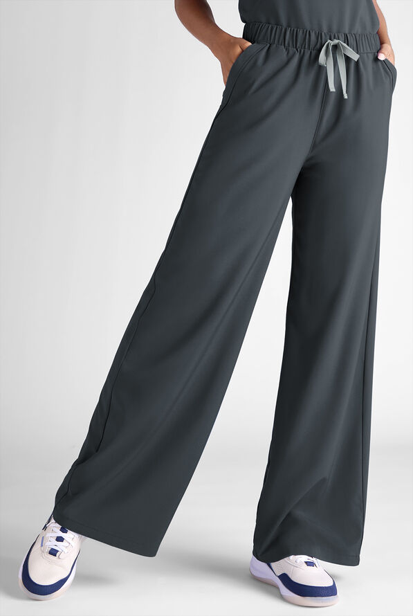 Easy STRETCH Hunter Women's 6-Pocket Relaxed Fit Wide Leg Scrub Pant - Pewter - 1