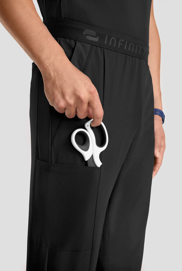 Infinity GNR8 Men's 5-Pocket STRETCH Logo Waistband Straight Leg Cargo Scrub Pant - Black - 2
