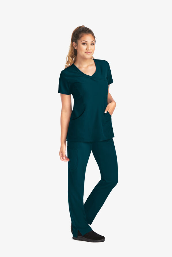 Blusa médica Skechers by Barco Reliance STRETCH estilo cruzado con 3 bolsillos para mujer - Bahama Blue - 2