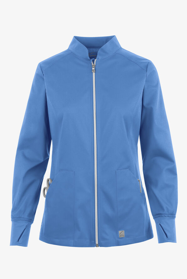 Butter-Soft STRETCH Women's 3-Pocket Zip Front Scrub Jacket - Ceil Blue - 1