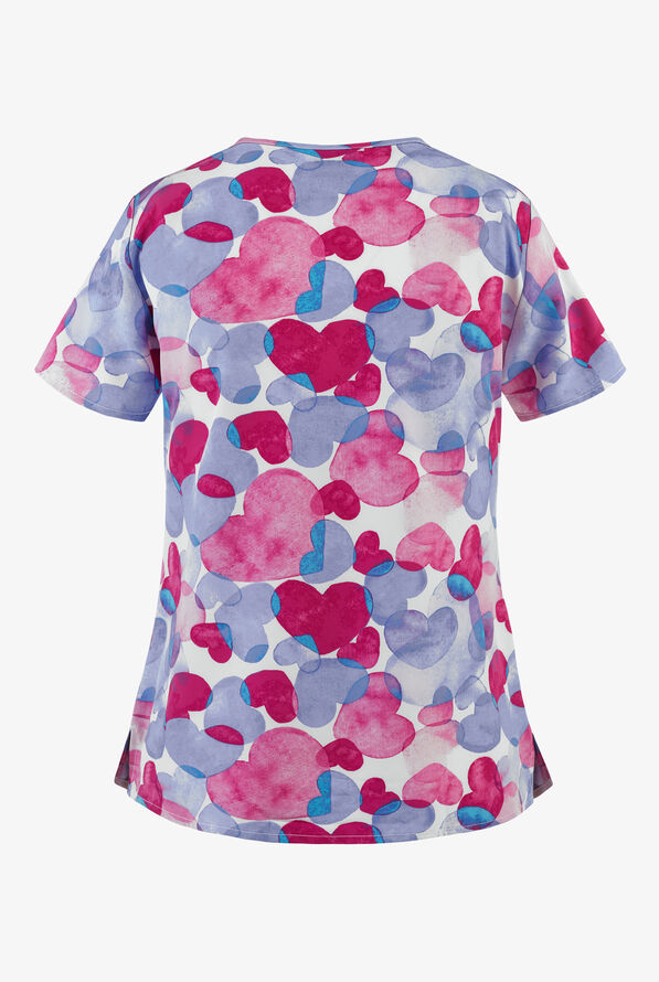Zoe + Chloe Sentimental Hues V-Neck Print Scrub Top - null - 2
