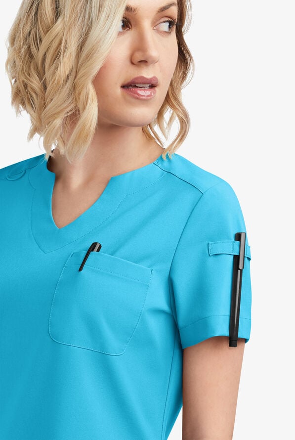 Blusa m&eacute;dica Easy STRETCH Nikki con cuello festoneado y 1 bolsillo para mujer - Turquoise - 3