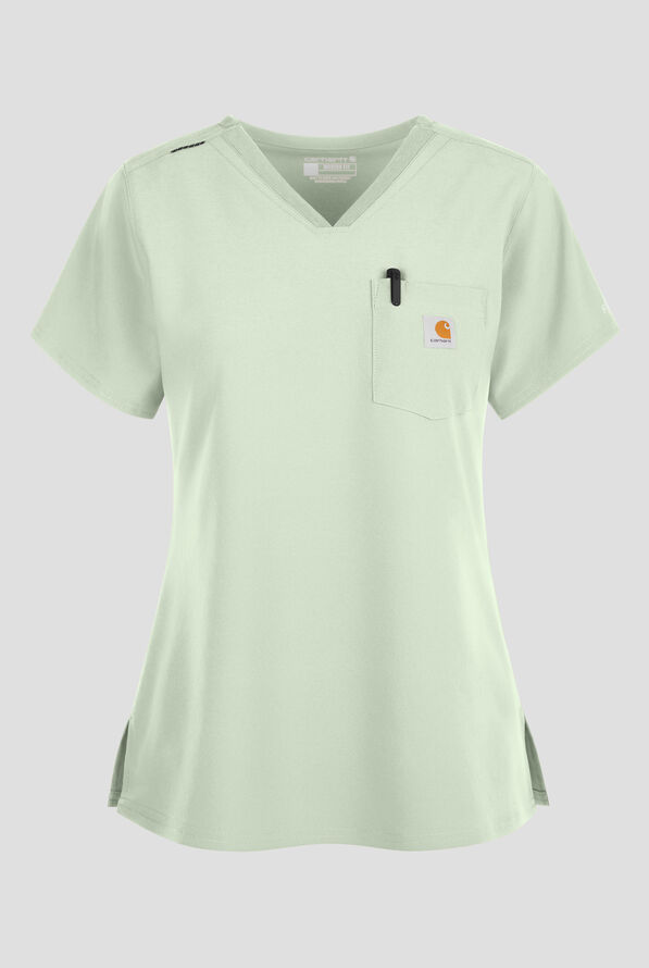 Carhartt Cross-Flex Force Women's 1-Pocket STRETCH Knit Panel Tuck In Scrub Top - Big Sky - 1