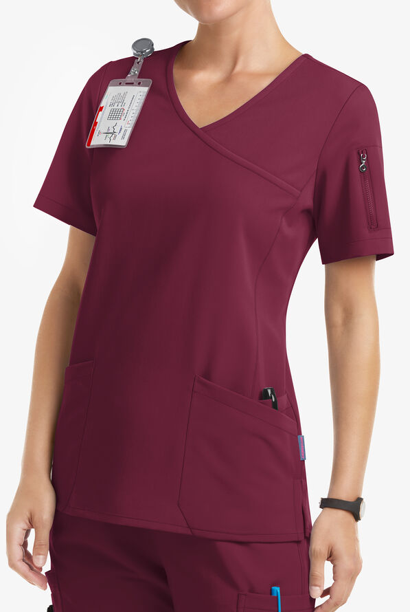 Blusa m&eacute;dica MOVEMENT by Butter-Soft Capella estilo cruzado con 5 bolsillos para mujer - Wine - 2