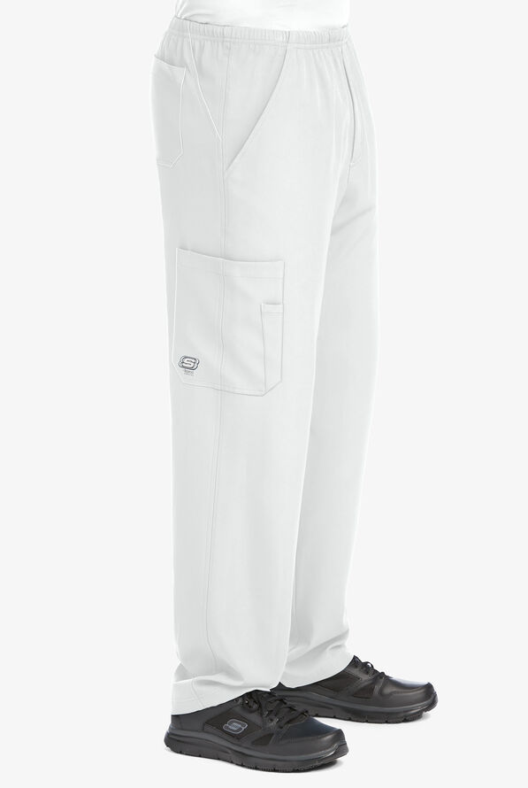 Skechers by Barco Structure Men's 4-Pocket STRETCH Cargo Scrub Pants - White - 3