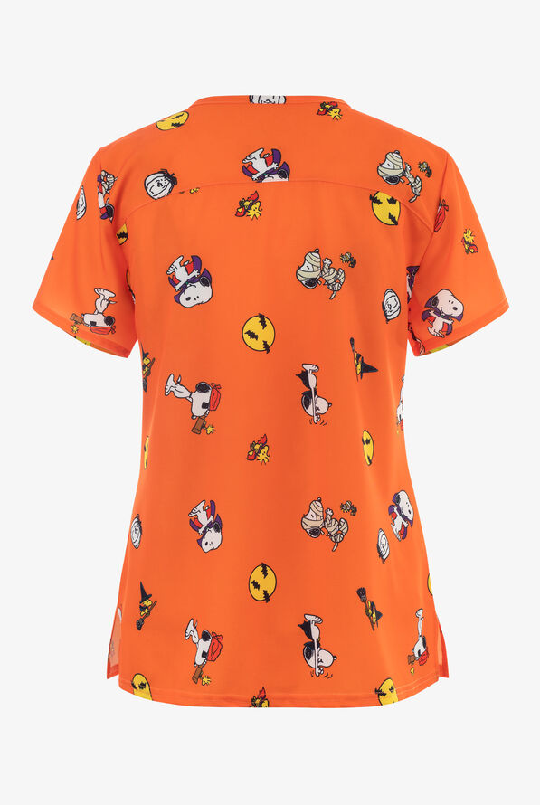 FUNSCRUBS Peanuts Halloween Women's 2-Pocket STRETCH V-Neck Print Scrub Top - null - 2