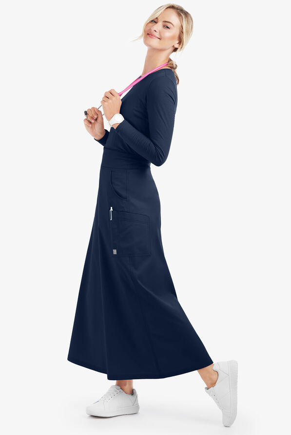 Butter-Soft STRETCH Women's 3-Pocket Ankle Length Scrub Skirt - Navy - 2