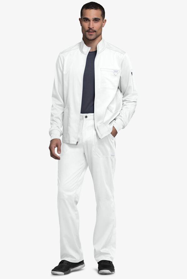 Cherokee Workwear Revolution Men's 5-Pocket STRETCH Zip Front Scrub Jacket - White - 2