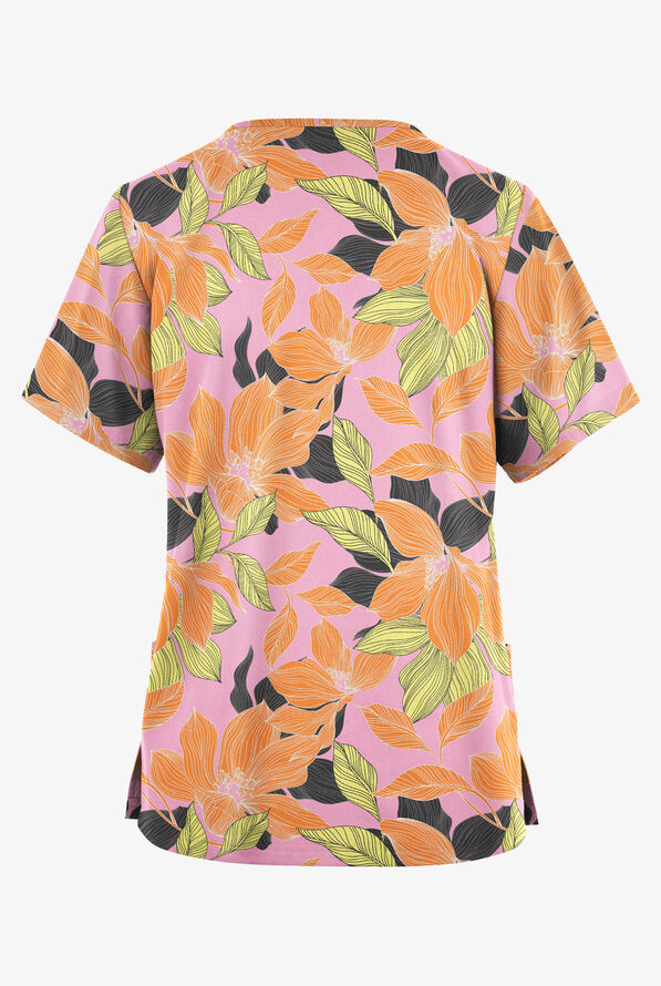 Butter-Soft Originals Lily Dreams Blush Women's 2-Pocket V-Neck Print Scrub Top - null - 2