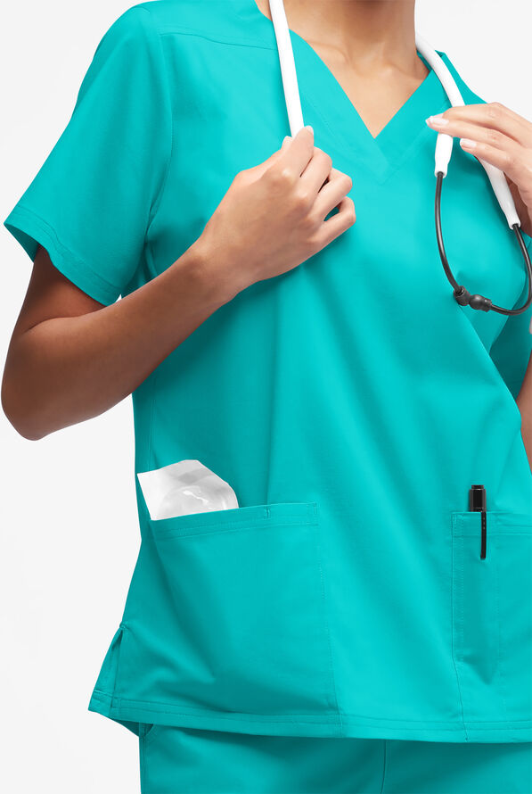 Butter-Soft STRETCH Women's 4-Pocket V-Neck Scrub Top - Bright Teal - 2