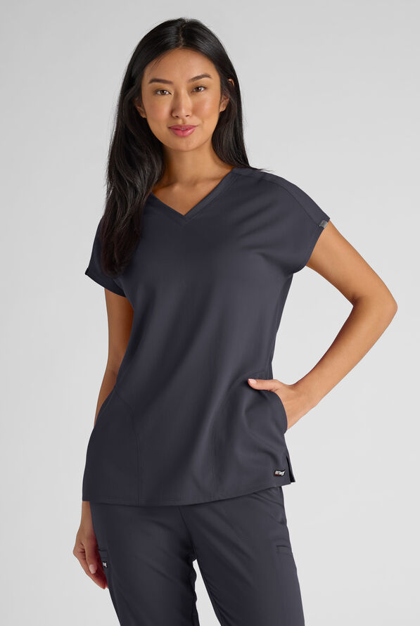 Blusa médica Grey's Anatomy by Barco Emerge Brylyn STRETCH con mangas dolmán y 2 bolsillos para mujer - Steel Gray - 1