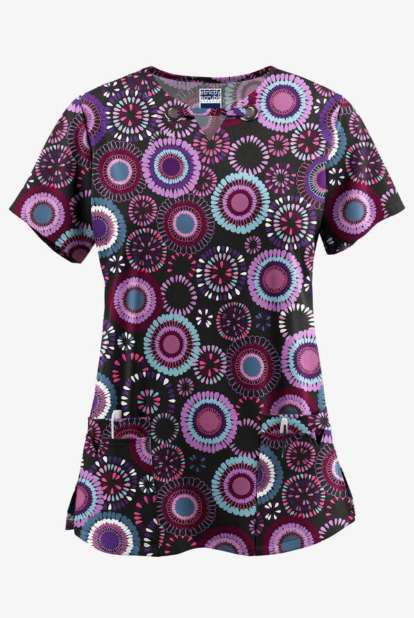 Strictly Scrubs STRETCH Odessa Floral Women's 4-Pocket Grommet Neck Print Scrub Top - null - 1