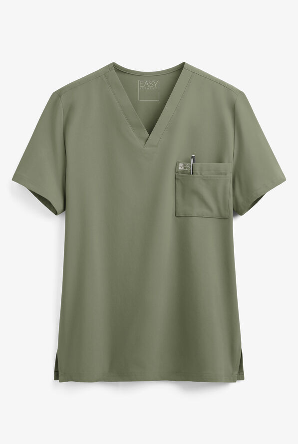 Easy STRETCH Riley Unisex 3-Pocket V-Neck Scrub Top - Olive Leaf - 1