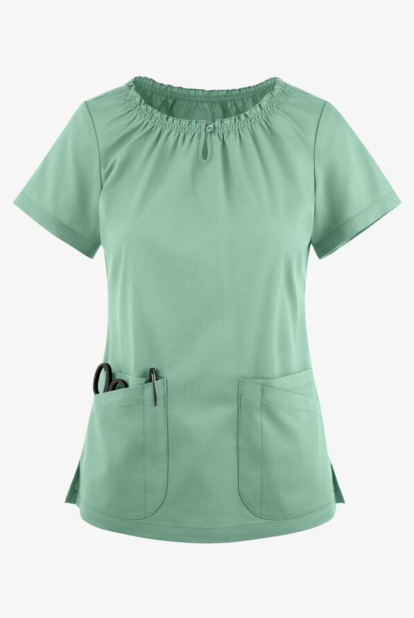 Blusa médica UA Butter-Soft STRETCH estilo campesina con mangas cortas y 6 bolsillos para mujer - Water Mint - 1