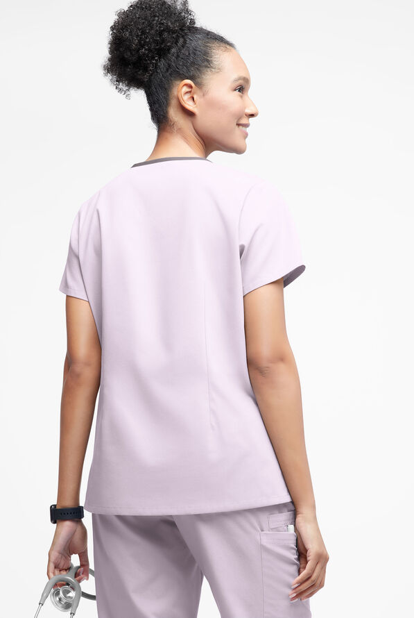 Butter-Soft Originals Women's 3-Pocket Crisscross Contrast V-Neck Scrub Top - Orchid Petal/Greystone - 3