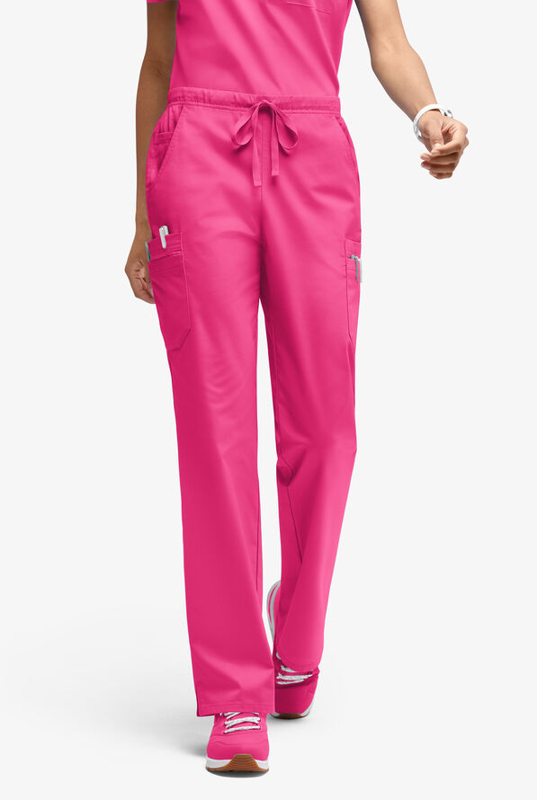 Butter-Soft STRETCH Women’s 10-Pocket Mid Rise Straight Leg Scrub Pant - Petite - Fuchsia - 1