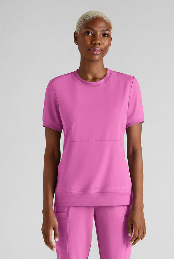 Easy STRETCH Anya Women's 2-Pocket Relaxed Crew Neck Scrub Top - Magnesium Pink - 1