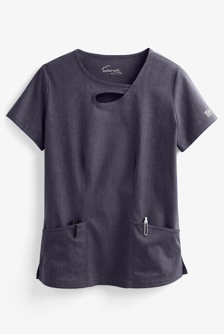 Butter-Soft STRETCH Women's 2-Pocket Asymmetric Keyhole Scrub Top