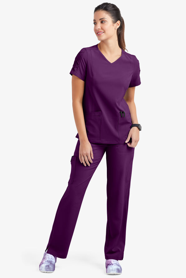 Blusa m&eacute;dica EASY STRETCH Kylie con detalle entrecruzado y 5 bolsillos para mujer - Eggplant - 2