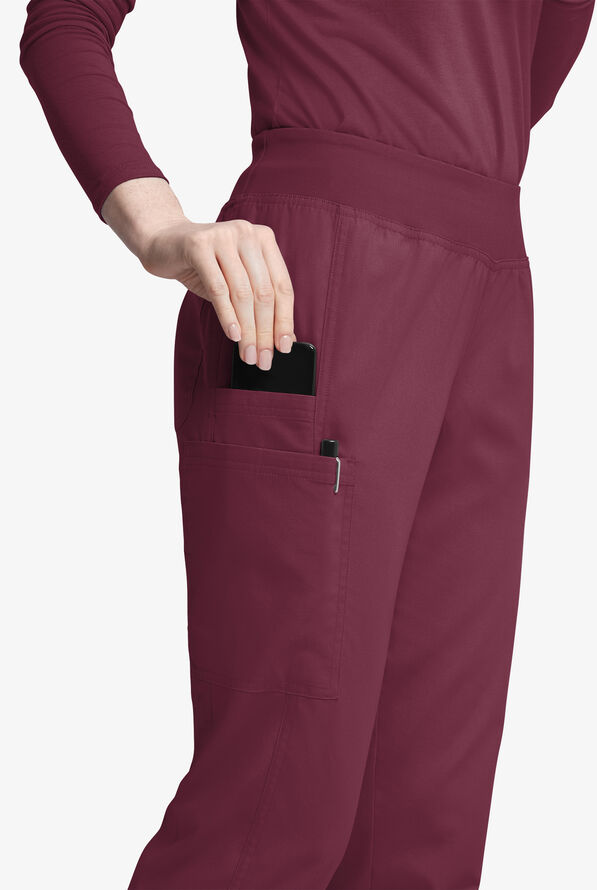 Pantalón médico Butter-Soft Originals de tiro medio estilo yoga con piernas entalladas y 5 bolsillos para mujer - Wine - 2