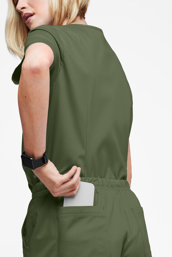 Butter-Soft STRETCH Women's V-Neck Tuck In Top - Light Olive - 4