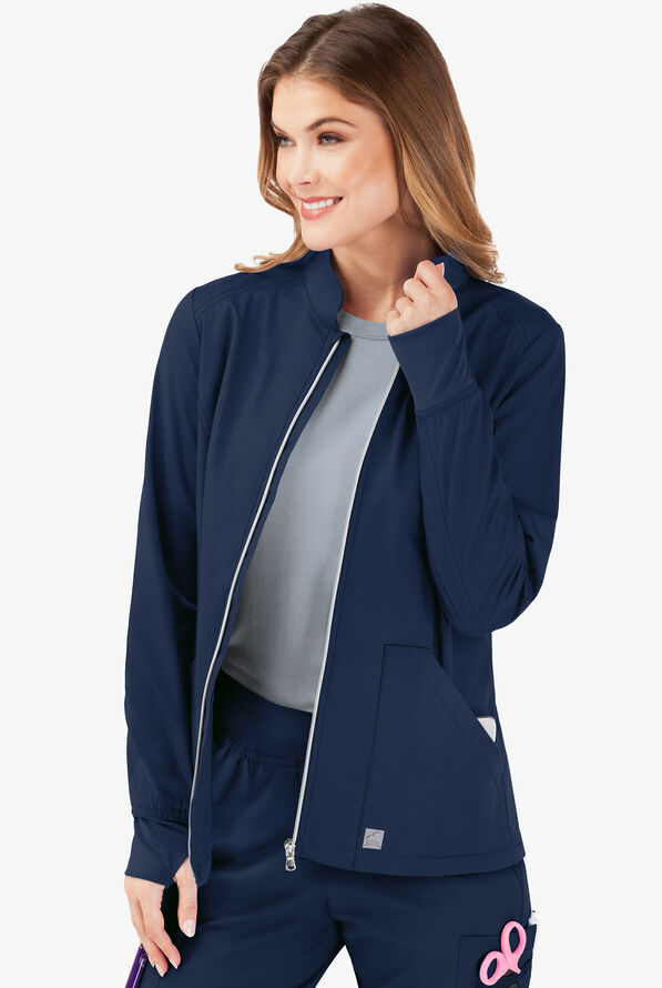 Butter-Soft STRETCH Women's 3-Pocket Zip Front Scrub Jacket - Navy - 3