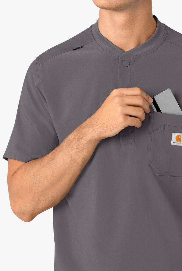 Carhartt Cross-Flex Men's 3-Pocket STRETCH Zip Pocket Henley Banded Collar Scrub Top - Pewter - 3
