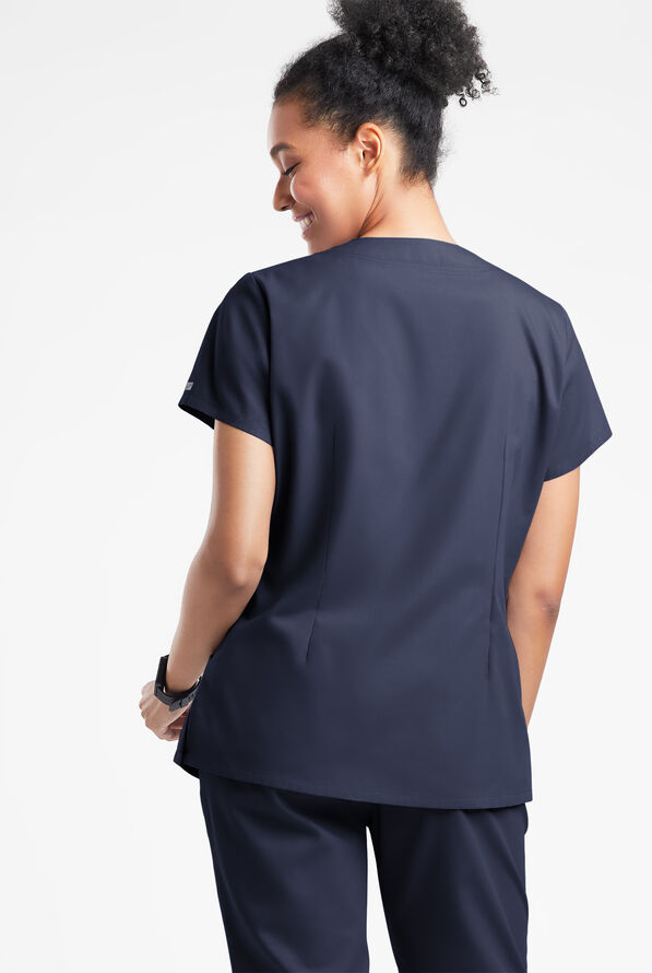 Blusa m&eacute;dica Butter-Soft Originals con cuello festoneado y 6 bolsillos para mujer - Navy - 3