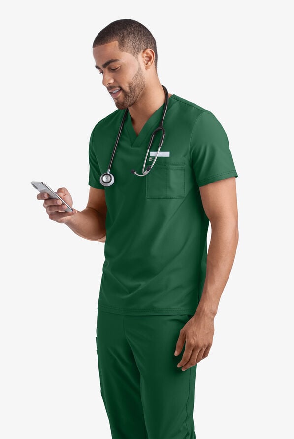 Easy STRETCH Riley Unisex 3-Pocket V-Neck Scrub Top - Hunter - 2
