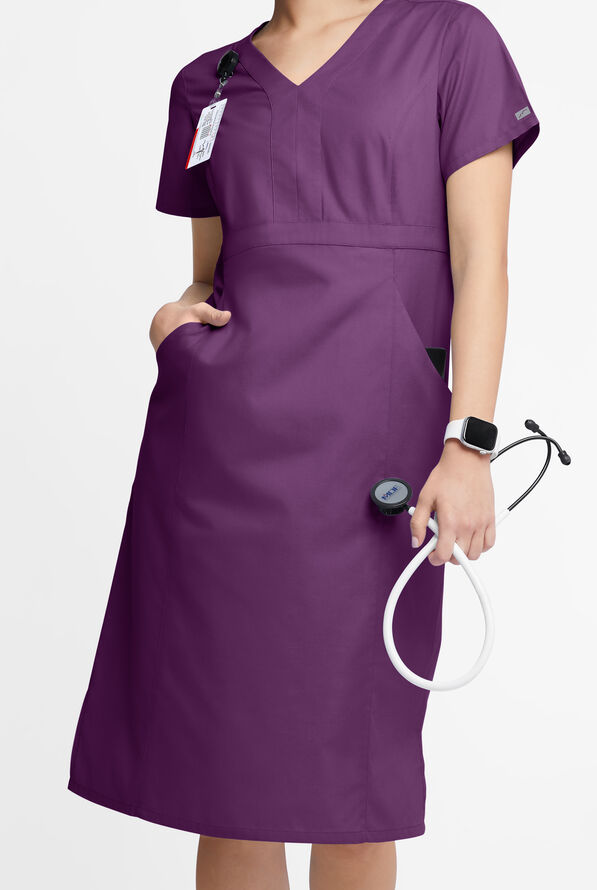 Butter-Soft Originals Women's 4- Pocket V-Neck Empire Waist Dress - Eggplant - 1