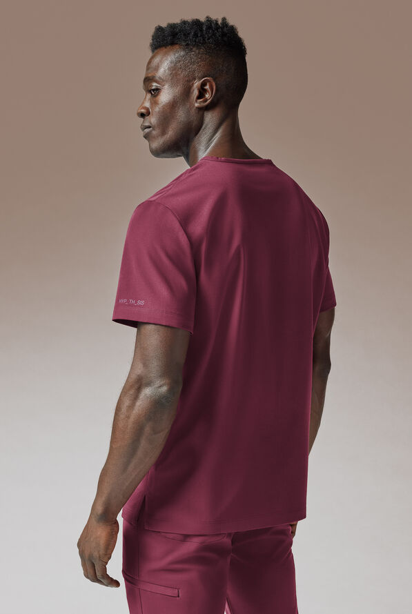 Hypothesis System Men’s 3-Pocket V-Neck Tuck In/Wear Out Scrub Top - Wine - 3
