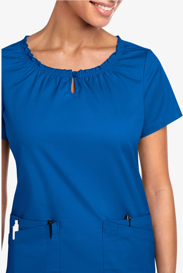 Blusa m&eacute;dica UA Butter-Soft STRETCH estilo campesina con mangas cortas y 6 bolsillos para mujer - Royal - 2