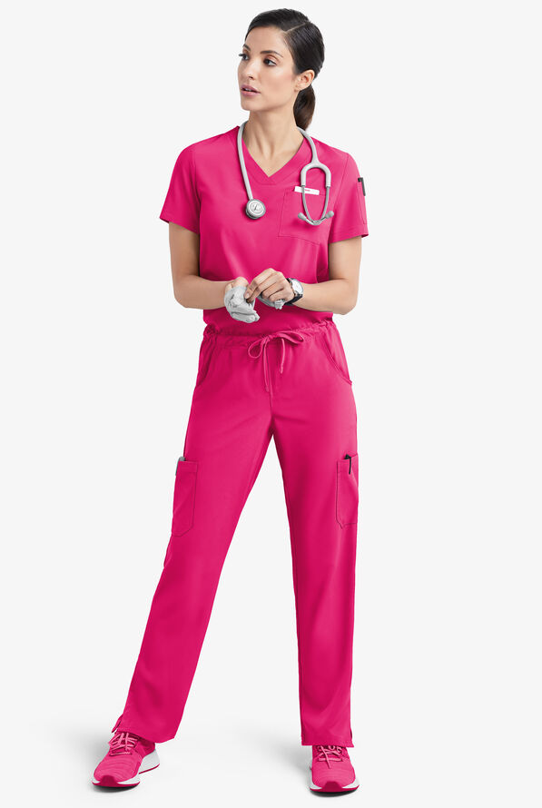 Easy STRETCH Chloe Women's 3-Pocket V-Neck Tuck-In Scrub Top - Flirt - 2