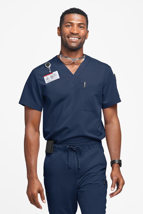 MOVEMENT by Butter-Soft Mars Men's 3-Pocket V-Neck Scrub Top - Navy - 2