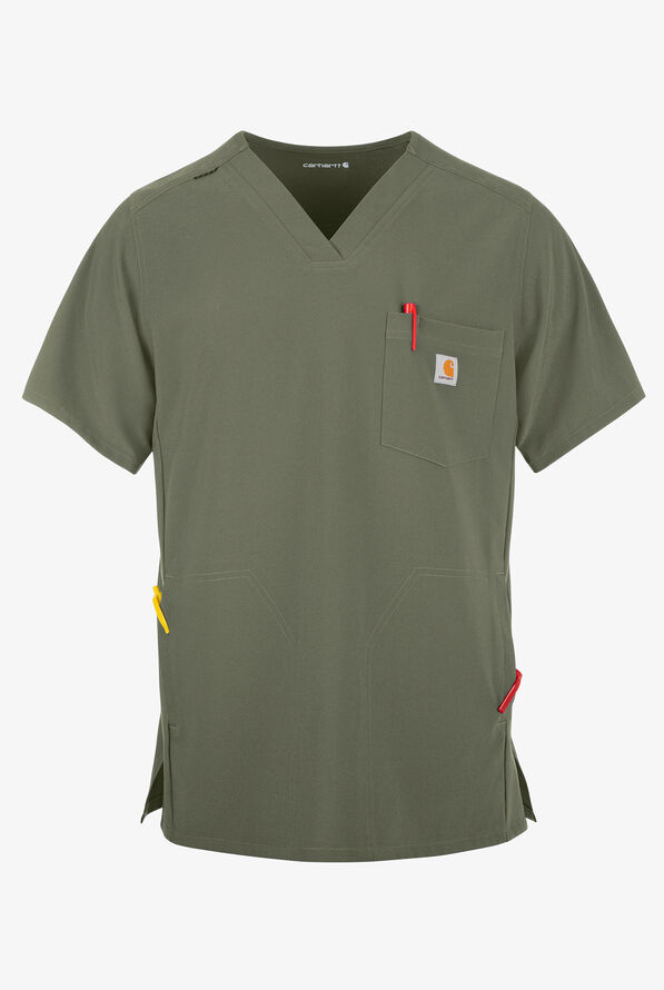 Carhartt Cross-Flex Men's 3-Pocket STRETCH V-Neck Scrub Top - Olive - 1