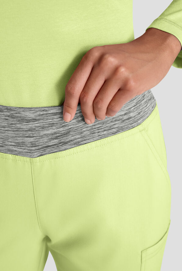 Butter-Soft STRETCH FLXTEK+ Women's 4-Pocket Knit Waistband Yoga Scrub Pants - Cool Matcha/Silver Melange - 5