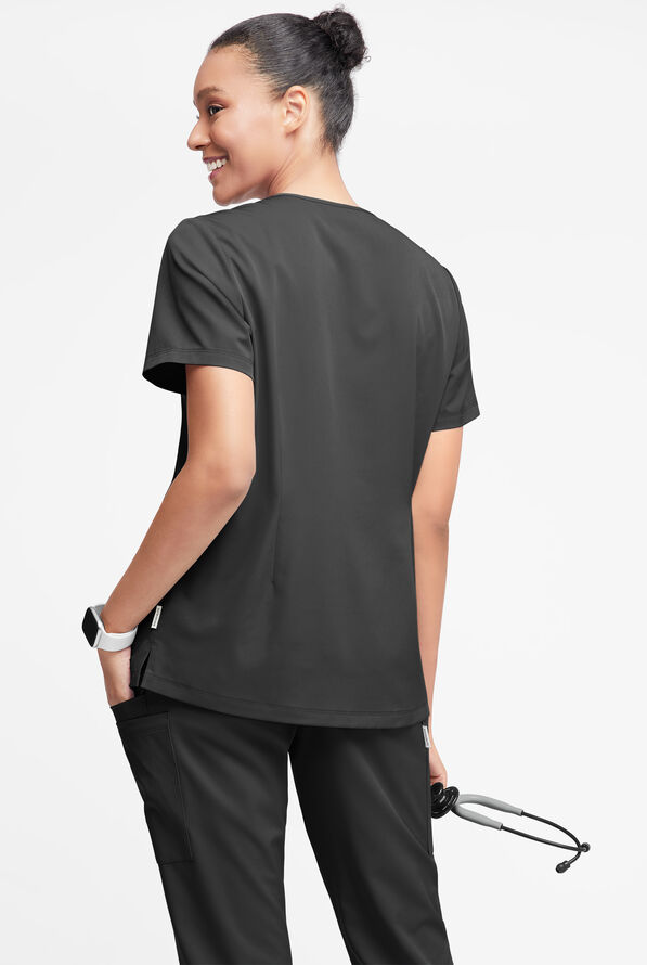WhisperLite Dahlia Women's 4-Pocket Stretch Notched Neck Scrub Top - Black - 2